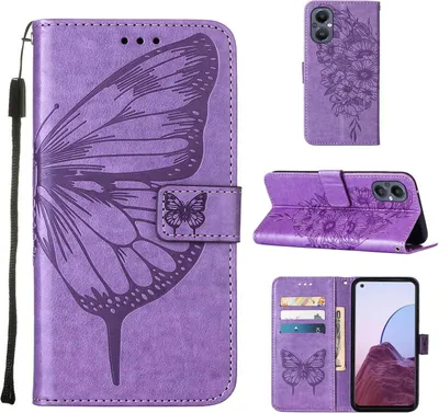 Produktbild von OnePlus Nord 20 5G Hülle, Schmetterling Prägung Flip Leder Kartenfächer Schutzhülle Ledertasche mit Ständer für OnePlus Nord 20 5G Violett