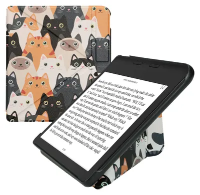 Produktbild von kwmobile Kunstleder eReader Schutzhülle für Kobo Kobo Libra Colour / Tolino Vision Color Hülle - Falt Cover für E-Reader in Orange Schwarz Weiß -