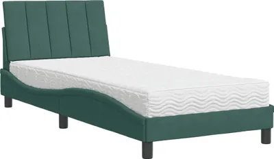 Image de Lit avec matelas Hanko vert foncé 90x200 cm velours