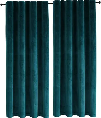 Produktbild von Samt Vorhänge 2er Set Petrol Kräuselband Verdunkelung 140x145 cm Samt weich blickdicht Gardine