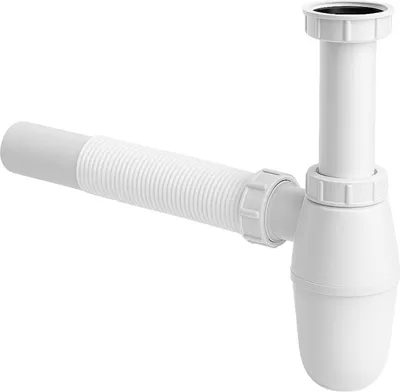 Produktbild von Siphon mit Abflussrohr - Weiß - Tassensiphon für Waschbecken - Kunststoff - Einfache Installation