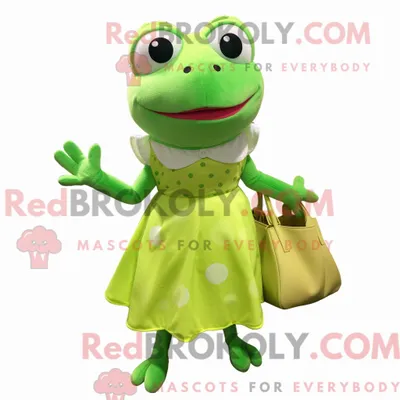 Obrázek produktu pro Postava REDBROKOLY maskota limetkově zelené žáby oblečená do áčkových šatů a tašek