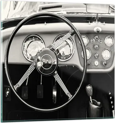 Produktbild von Bilder auf glas - Einteilig - Lenkrad Auto Vintage - 50x50cm - Glasbilder - Wandbilder - Bilder - zum Aufhängen bereit - Wanddekoration aus Glas - Glas Bilder - Wandbild auf Glas - GAC50x50-4853