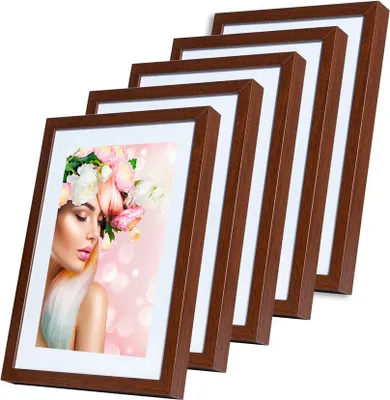 Produktbild von KS15 Bilderrahmen Lifestyle Foto Rahmen Collage Holzoptik 2er 3er 5er Pack - Farbe: 5er Pack Braun | Format: 21x30 DIN A4
