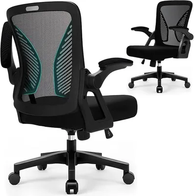 Zdjęcie produktu dla Ergonomiczne krzesło biurowe Hoolamiye z siatkowym oparciem, składanymi podłokietnikami i funkcją bujania, krzesło do biurka z oddychającą siatką, obrotowe krzesło do pracy w domu i w biurze, kolor czarny