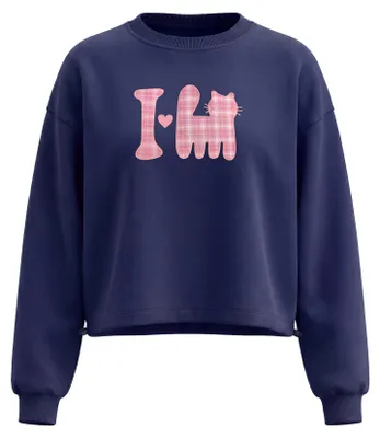 Produktbild von Damen Sweatshirt blau Größe S mit regulärer Passform und klassischem Rundhalsausschnitt