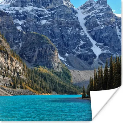 Produktbild von MuchoWow® Poster Berge hinter dem Moraine Lake in Kanada 50x50 cm - Wohnzimmerdekoration