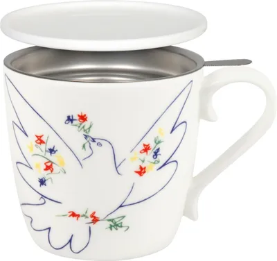 Produktbild von KÖNITZ 115S571992 Becher Picasso - La Colombe Du Festival 425 ml mit Sieb und Deckel, Bone China Porzellan