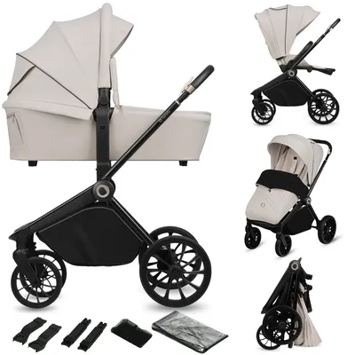 Produktbild von Lionelo Kombikinderwagen Mika Plus 2 in 1 bis 38 Monate (22kg), XXL-Verdeck mit UPF50+, 3-stufige Verstellung des Elterngriffs - Beige