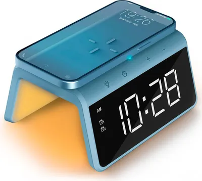 Obrázok produktu pre Digitálny budík Caliber Jupiter s bezdrôtovou nabíjačkou - duálny budík so svetlom na budenie - tichomorská modrá (HCG019QI-PB)