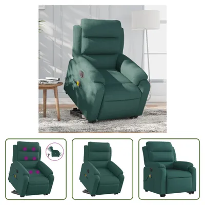 Image de The Living Store Fauteuil de massage électrique avec releveur Vert foncé Tissu