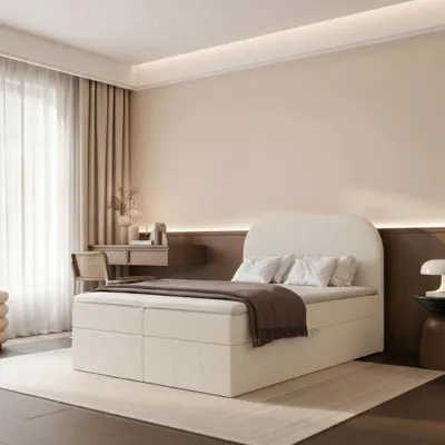 Obrázek produktu pro Postel s pružinovým roštem FUZZI 120x200, úložný prostor, matrace Bonell, tkanina v barvě ecru