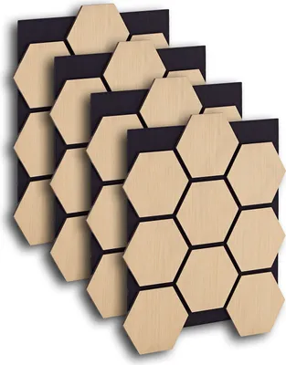 Produktbild von Homestyle4u Wandpaneel 62x76 4er Set Akustikpaneele Holz Wandpaneele Natur Hexagon Paneele Wohnzimmer Deckenpaneele Wandverkleidung
