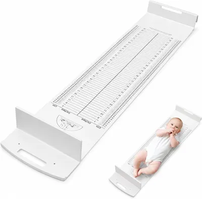Produktbild von Babylängenmessmatte, faltbar und waschbar, mit Kopfstütze und Fußpositionierung, weiß, für Neugeborene