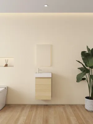 Productafbeelding van Wastafelmeubel - Wit - Compact en duurzaam, met keramisch wastafelblad, afmetingen 41x22,5x65 cm