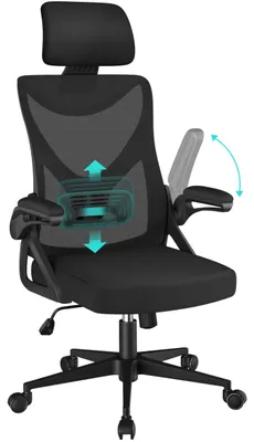 Immagine prodotto di Sedia da ufficio ergonomica Yaheetech, sedia da scrivania con braccioli reclinabili, sedia girevole con schienale e poggiatesta regolabile, poltrona da ufficio con funzione basculante, portata massima 150 kg, colore nero