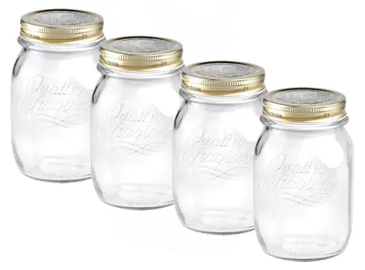 4er-Set Aufbewahrungsgläser 500 ml oval transparent mit Deckel
