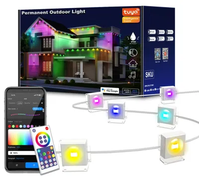 Obrázek produktu pro ZELURXX LED RGB osvětlení okapů, chytré, Wi-Fi, IP67, vodotěsné, venkovní, ovládání přes aplikaci, hlasové ovládání, 15 m