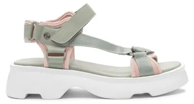 Produktbild von Damen Sandalen aus Naturleder mit Klettverschluss, salbeigrün & puderrosa, 4 cm Plateau