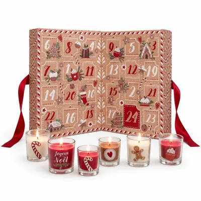Produktbild von r Adventskalender mit 24 Duftkerzen – Aufklappbarer Weihnachts-Adventskalender für Erwachsene – Weihnachtsgeschenk – Rot