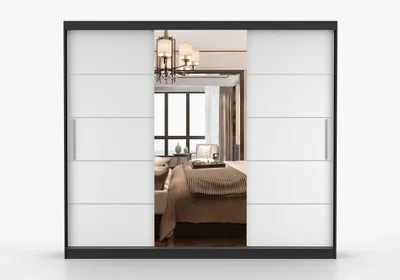 Produktbild von Schwebetürenschrank Kleiderschrank Schrank 233 cm Schwarz/Weiß mit Spiegel, 2-türig, Schlafzimmer