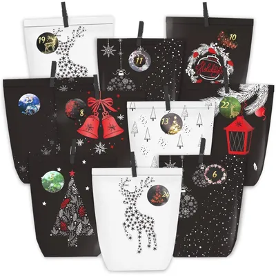 Produktbild von Adventskalender 24 Papiertüten Zahlenaufkleber Klassisches Schwarz Rot