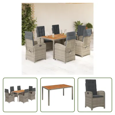 Image de The Living Store Ensemble de jardin 7 pièces avec coussins Gris Poly Rattan