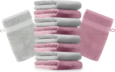 Produktbild von Betz 10 Stück Waschhandschuhe 16x21 cm PREMIUM 100% Baumwolle  Farbe: altrosa und silbergrau