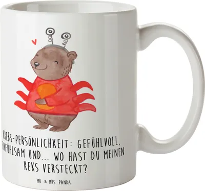 Produktbild von Mr. & Mrs. Panda Kaffeebecher Krebs Gefühlswelt - Weiß - Geschenk, Geschenke Sternzeichen, Tierkreiszeichen, Kaffeetasse, Emotionalität, Einfühlungsvermögen, Teetasse