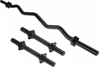 Produktbild von GORILLA SPORTS® Hantelstangen Set - SZ Curlstange 120 cm, 2 Kurzhantelstangen 35 cm, Sternverschlüssen, Ø 30 mm, gerändelte Griffe, aus Chrom, Schwarz - Hantelset