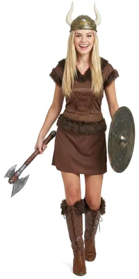 Produktbild von Damen Wikinger Kostüm Größe L mit korsettähnlicher Schnürung und Helm