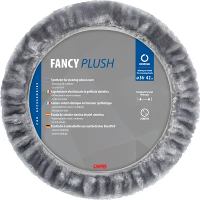 Obrázek produktu pro Efektní plyšový potah volantu z umělé kožešiny šedý pro volanty o průměru 36-42 cm