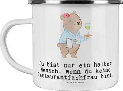 Produktbild von Mr. & Mrs. Panda Teebecher Restaurantfachfrau Herz - Weiß - Geschenk, blechbecher, Restaurant, Ausbildung, Spruch, Lustig, Haferl, Teetasse, Emaille Tasse