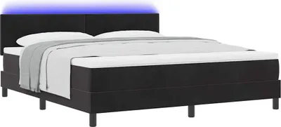 Produktbild von LED Boxspringbett mit Matratze Schwarz 180 x 200 cm Samt