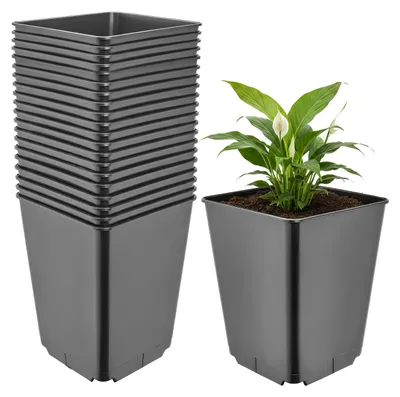 Produktbild von Garronda 20er-Set hohe quadratische Kunststoff-Anzuchttöpfe mit Drainagelöchern für Garten, Schwarz, 16 x 16 x 20 cm, 3,5 L GD-KW-HS