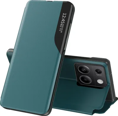 Obrázek produktu pro Flipové pouzdro pro Xiaomi Redmi Note 13 5G,Polyuretankůže pouzdro s okénkem a funkcí stojánku zelené