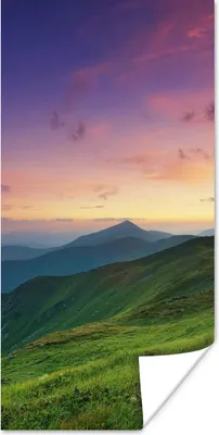 Produktbild von MuchoWow® Poster Berg - Gras - Landschaft - Abend 20x40 cm - Plakat - Foto
