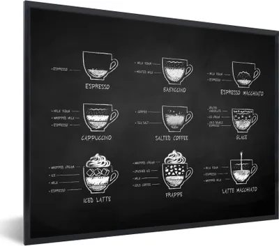 Produktbild von MuchoWow® Gerahmtes Poster Küche - Kaffee - Trinken 80x60 cm - Poster mit Schwarzem Bilderrahmen Wandposter Rahmen Foto Bilder - Schwarzem - Mit Gestell