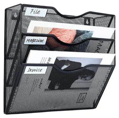 Produktbild von GOMETY Zeitschriftenhalter Wand Schwarz Metall, A4 Zeitschriftenhalter Wanmit 3 Fächern, Hängend Magazin Organizer Zeitungshalter Wand, A4 Dokumentenablage Zeitungshalter Büro Schule Ablage Organizer