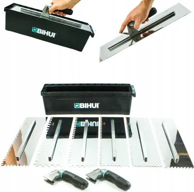 Image de Kit de pose de carrelage BIHUI, truelles dentées longues pour colle - PTSJK9