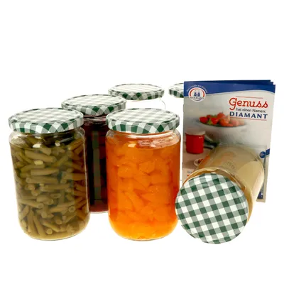 Obrázek produktu pro sada 6 zavařovacích sklenic s víčkem 720 ml Zelenobílá kostkovaná zavařovací sklenice
