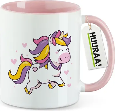 Produktbild von Huuraa Kaffeetasse Einhorn Comic 330ml Rosa Keramik Kaffeebecher Geschenkidee