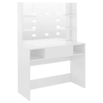 Produktbild von Schminktisch LED-Beleuchtung 100x40x135 cm MDF Glänzendes Weiß