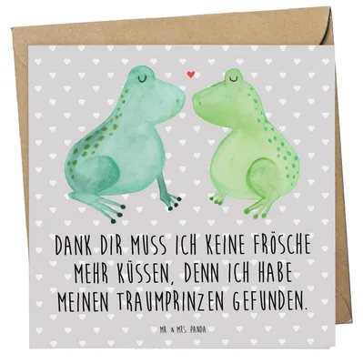 Produktbild von Mr. & Mrs. Panda Grußkarte Frosch Liebe - Grau Pastell - Geschenk, Frösche, Glückwunschkarte, faltkarte, anlasskarte, doppelkarte, Klappkarte, Freundin, Froschkönig