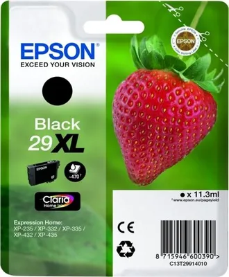 Zdjęcie produktu dla Epson Strawberry Singlepack Black 29XL Claria Home Ink, Wysoka (XL) wydajność, Czarny, Tusz na bazie pigmentu, 11,3 ml, 1 szt., 470 stron(y)