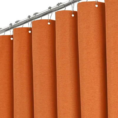 Image de Rideau de douche en tissu, 180 x 200 cm, aspect lin, résistant à la moisissure, lavable, avec 12 crochets en plastique, ourlet lesté, polyester, orange/orange foncé