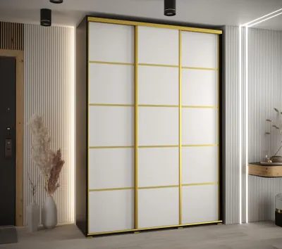 Obrázok produktu pre Šatníková skriňa YVONA 4 - 180/45 cm, čierna / biela / zlatá