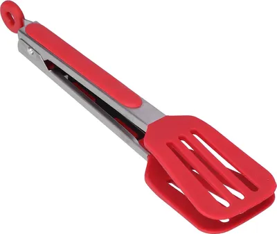 Zdjęcie produktu dla Stainless Steel Silicone Steak Clamp Foldable Barbecue Baking Tongs for BBQ Kitchen 12 pouces rouge
