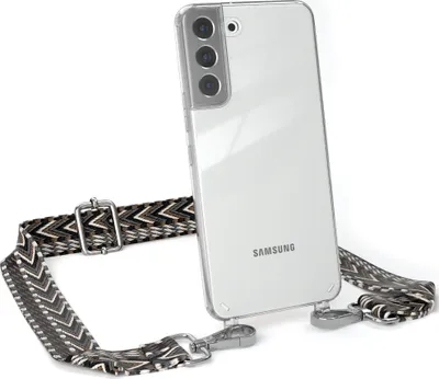 Produktbild von EAZY CASE Handykette - Verstellbarer Trageriemen kompatibel mit Samsung Galaxy S22 Plus 5G, Handykordel mit transparenter Silikon-Hülle, Band in Grau