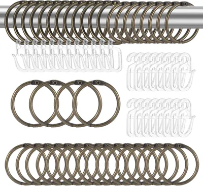 Produktbild von Metall Vorhangringe 40 Stück, Antik Bronze, Inklusive Kunststoffhaken, für Duschvorhänge